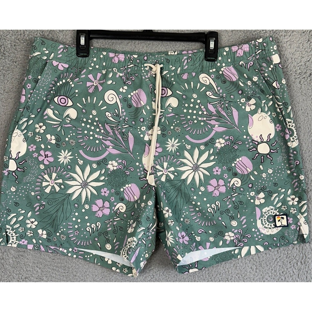 Marine Layer Swim Trunks Mens 2XL Green Purple Floral Psychedelic Board Shorts